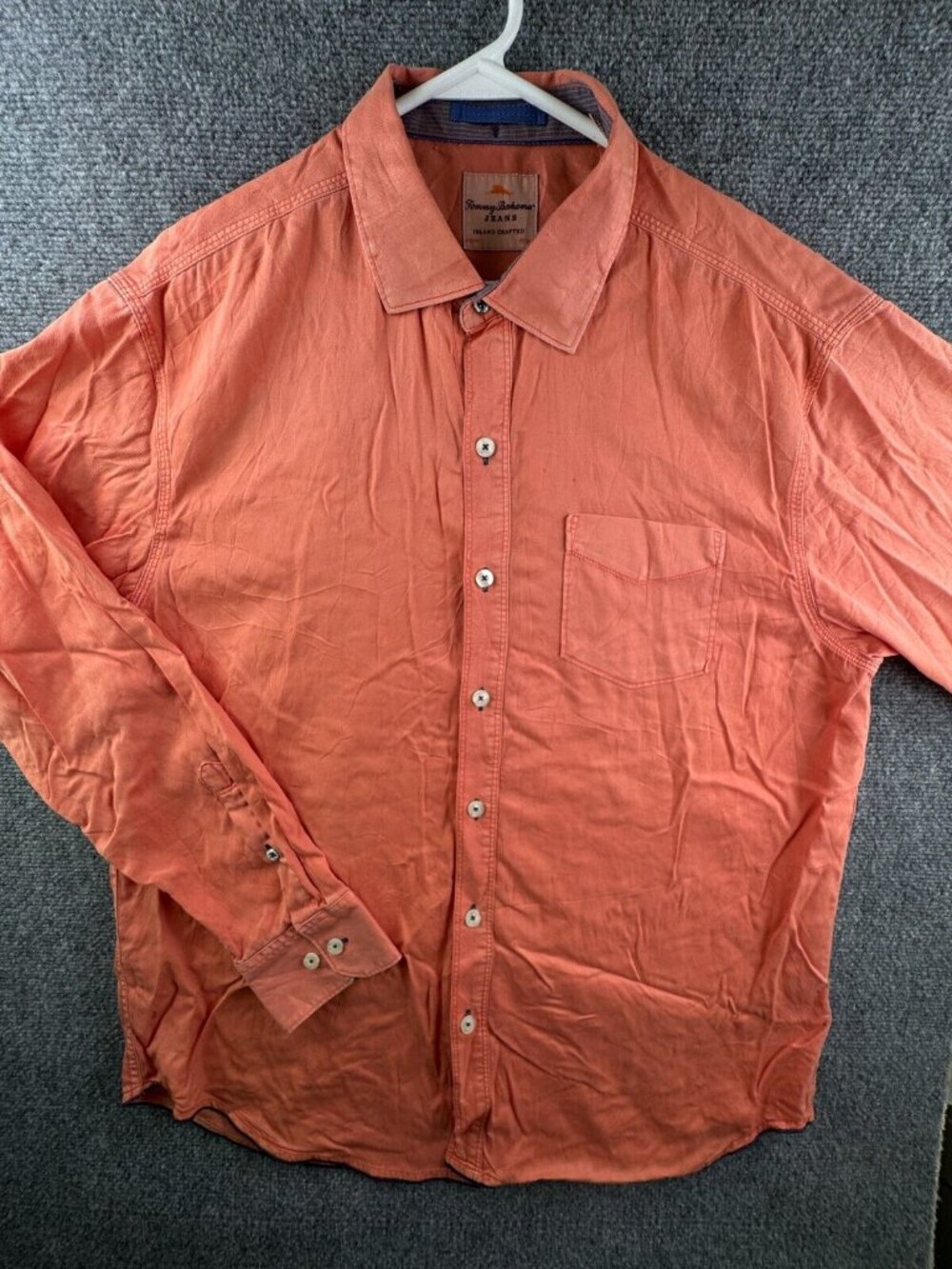 Tommy Bahama Island Crafted Shirt Long Sleeve Hawaiian Orange Tencel Lyocell L